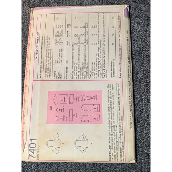 Simplicity Misses Shirt Sewing Pattern sz 12-14 7401 - uncut - Picture 3 of 3